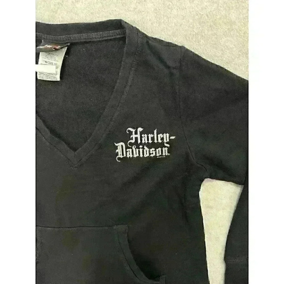 VTG Y2K Harley-Davidson Women’s V-Neck Sweater XS Black Pullover Biker Florida - Picture 2 of 14